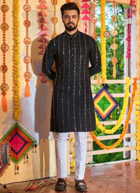 Black Colour Raas Vol 6 Shubh Kala Latest Designer Navratri Special Silk Mens Wear Kurta Collection 2139